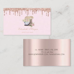 Tarjeta De Visita Flores de batidora de panadería de rosa dorado que
