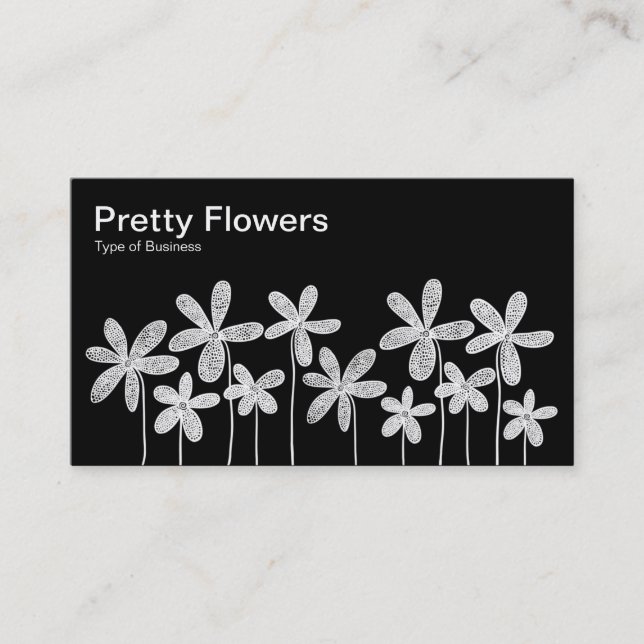 Tarjeta De Visita Flores de bonito - Blanco sobre negro (Anverso)