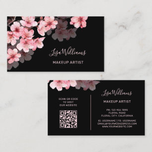 Tarjeta De Visita Flores de cerezo acuarela rosa negro