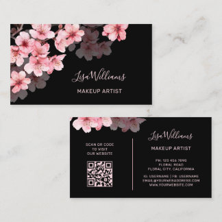 Tarjeta De Visita Flores de cerezo acuarela rosa negro