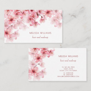 Tarjeta De Visita Flores de cerezo acuarela rosadas florales
