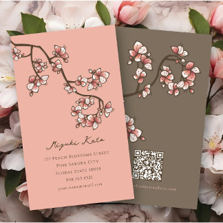 Tarjeta De Visita Flores de Cerezo Elegantes y Exóticas de Color Ros