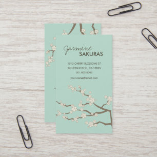 Tarjeta De Visita Flores de cerezo oriental Sakura blanco Moda elega