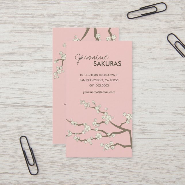 Tarjeta De Visita Flores de cerezo oriental Sakura blanco Moda elega (Anverso/Reverso In Situ)