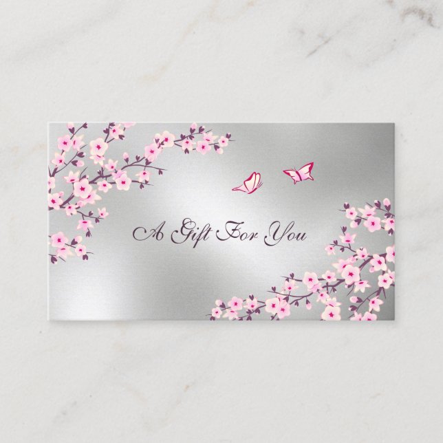Tarjeta De Visita Flores de Cerezo Rosa Plateado  (Anverso)