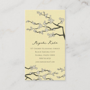 Tarjeta De Visita Flores de Cerezo Sakura Blancas Elegantes y Chic