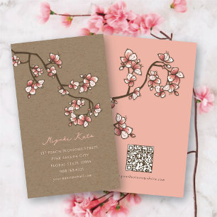 Tarjeta De Visita Flores de Cerezo Sakura Kraft Elegantes Melocotón 