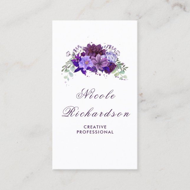 Tarjeta De Visita Flores de ciruela y violeta violeta de estilo eleg (Anverso)