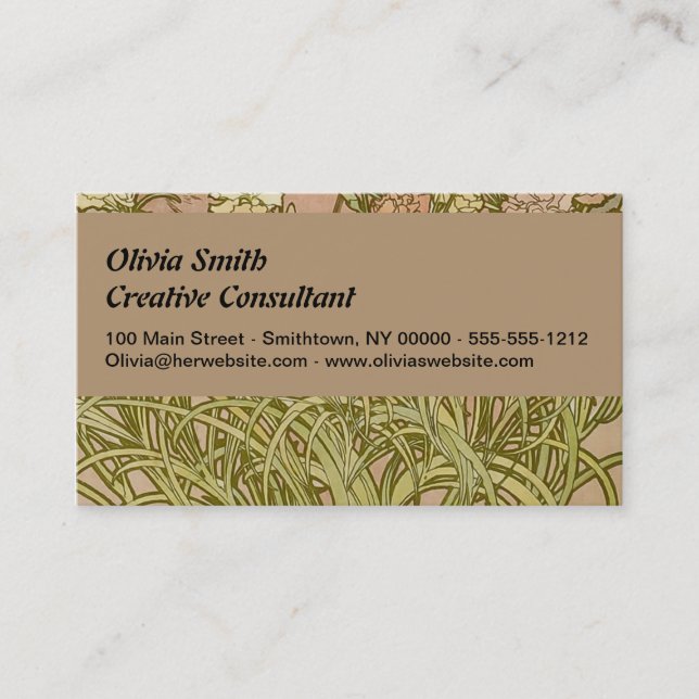 Tarjeta De Visita Flores de clavel floral Art Nouveau Alfonse Mucha (Anverso)