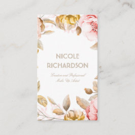 Tarjeta De Visita Flores de color de agua Rubor y oro Bouquet Elegan
