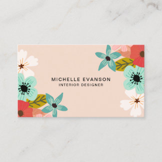 Tarjeta De Visita Flores de color Floral de Peach Elegante