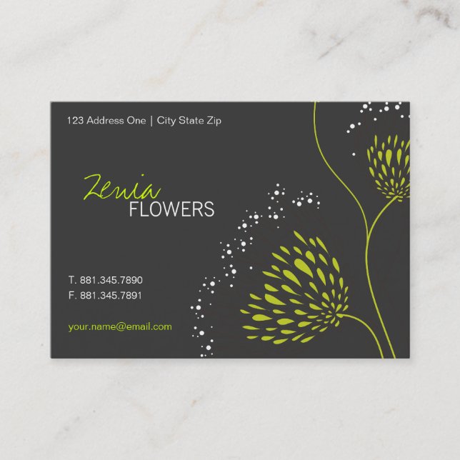 Tarjeta De Visita Flores de crisantemo verde Moda elegante Floral (Anverso)