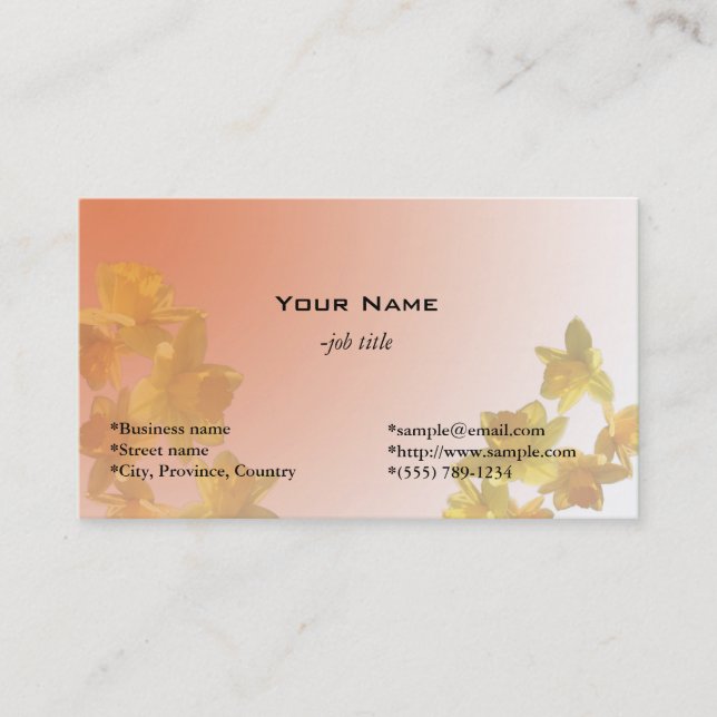 Tarjeta De Visita flores de daffodil amarillas en fondo amarillo cla (Anverso)