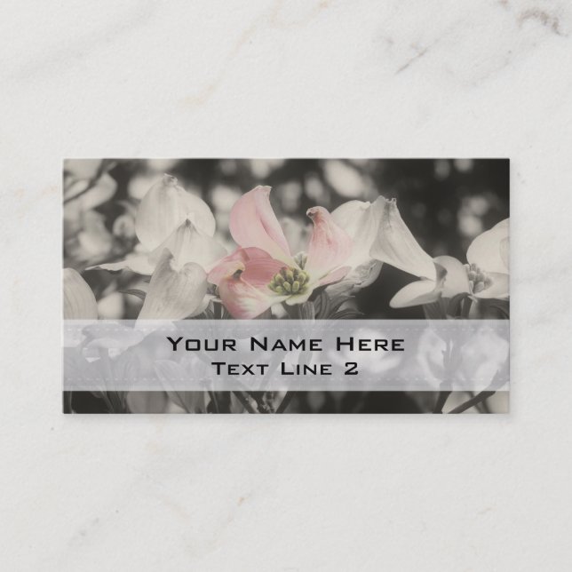 Tarjeta De Visita Flores De Dogwood Rosa En Blanco Y Negro (Anverso)