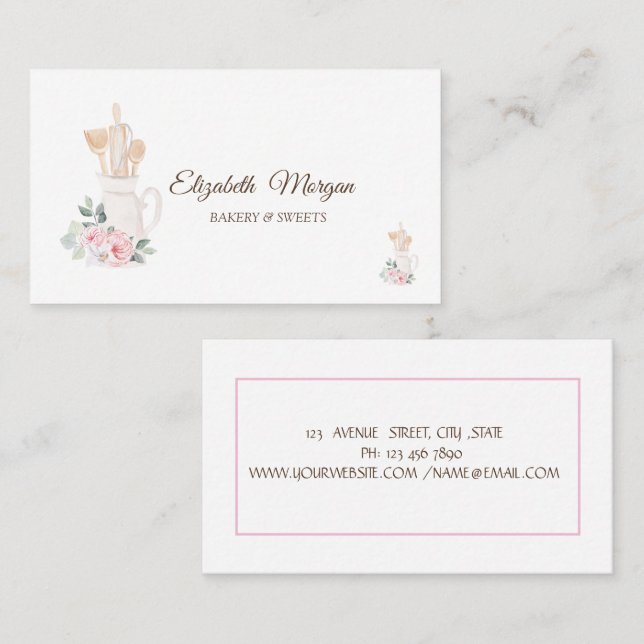 Tarjeta De Visita Flores de herramientas de pastelería (Anverso / Reverso)