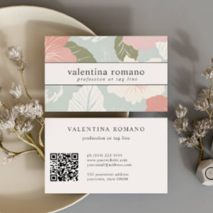 Tarjeta De Visita Flores de Hibisco Rosadas salvia azul blanca códig
