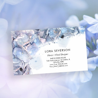 Tarjeta De Visita Flores de hidrangea azul Flor acuarela