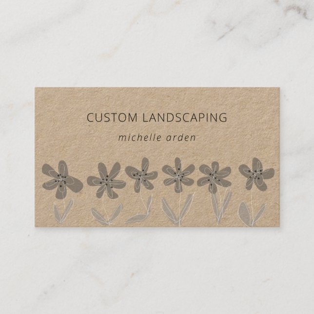 Tarjeta De Visita Flores de kraft rústico cultivando paisajes (Anverso)