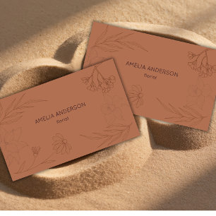 Tarjeta De Visita Flores de línea fina marrón terracota moderna Flor