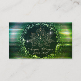 Tarjeta De Visita Flores de Loto Profesionales Rayas Verdes