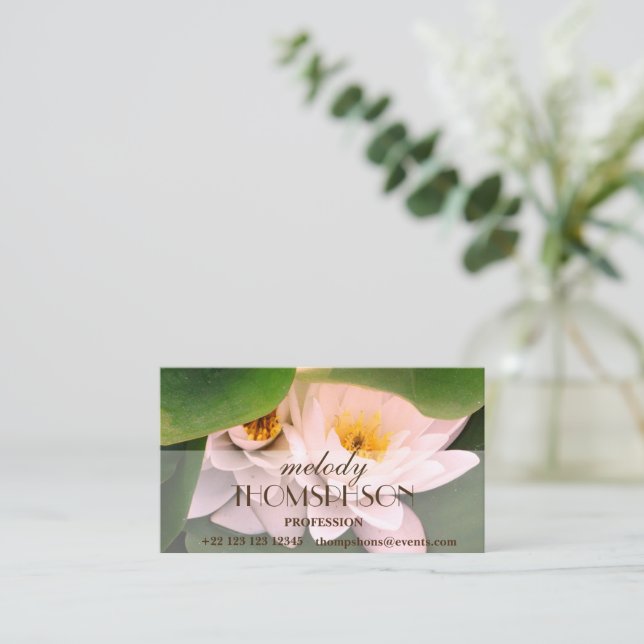 Tarjeta De Visita Flores de Lotus blancas, personalizado, (Anverso de pie)