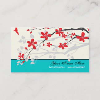 Tarjeta De Visita Flores de Magnolia azul turquesa rojo floral