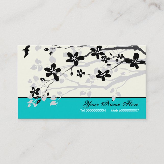 Tarjeta De Visita Flores de Magnolia floral turquesa gris negro (Anverso)