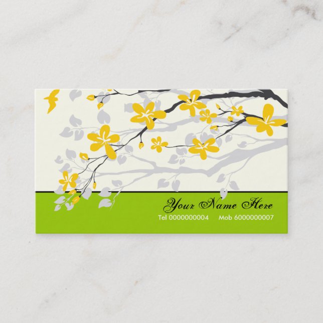 Tarjeta De Visita Flores de Magnolia lima amarilla verde floral (Anverso)