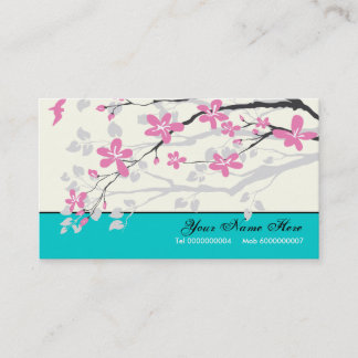 Tarjeta De Visita Flores de magnolia rosa, de color turquesa