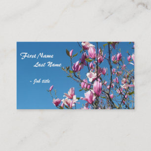 Tarjeta De Visita Flores de magnolia rosa primavera en cielo azul