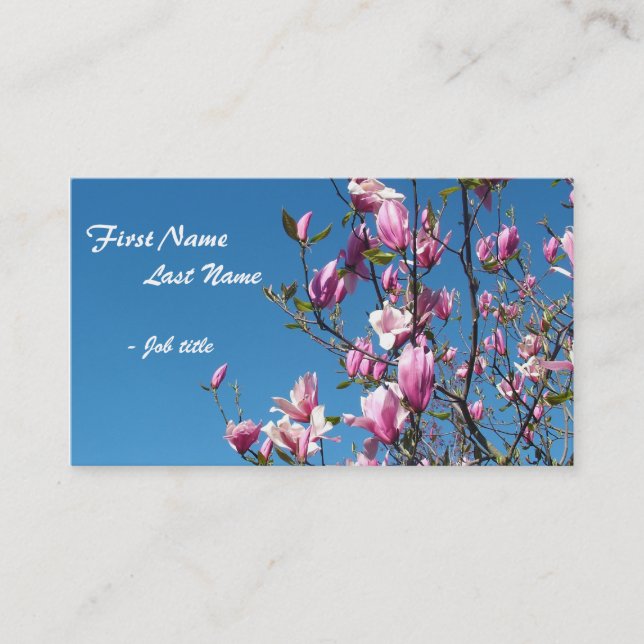Tarjeta De Visita Flores de magnolia rosa primavera en cielo azul (Anverso)
