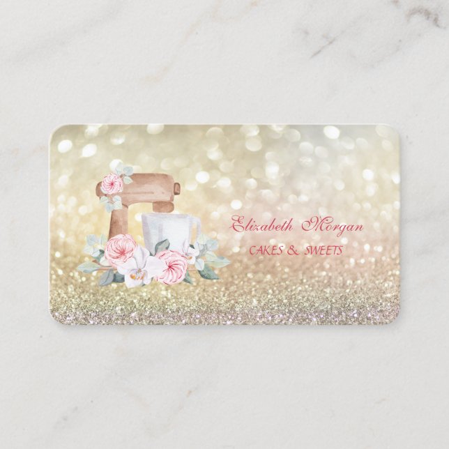 Tarjeta De Visita Flores de mezclador elegante panadería Bokeh (Anverso)