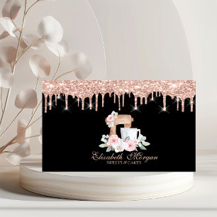 Tarjeta De Visita Flores de mezclador gotas de oro rosa panadería
