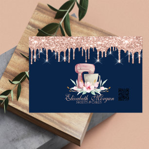 Tarjeta De Visita Flores de mezclador Rosa Dorado Gotea Código QR Az