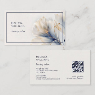 Tarjeta De Visita Flores de Oro Azul Etéreo