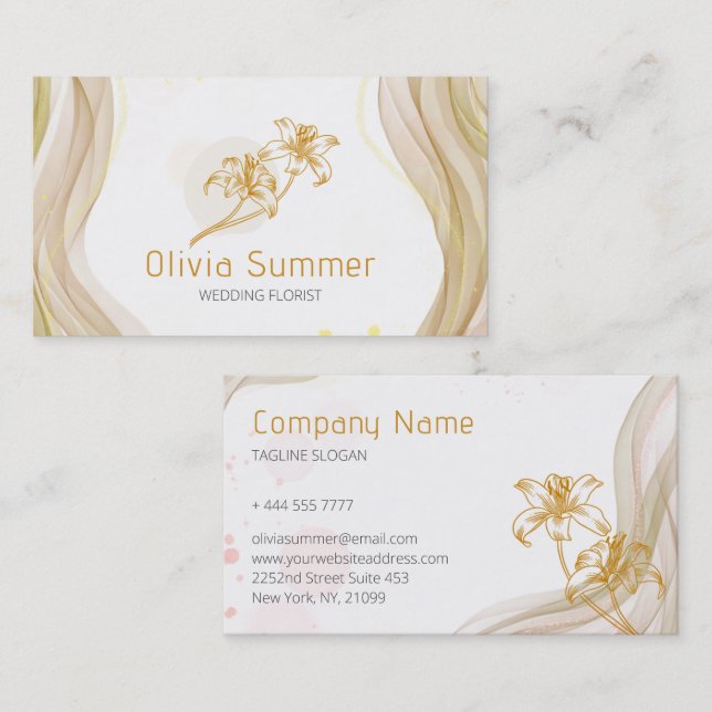 Tarjeta De Visita Flores de oro de lujo (Anverso / Reverso)