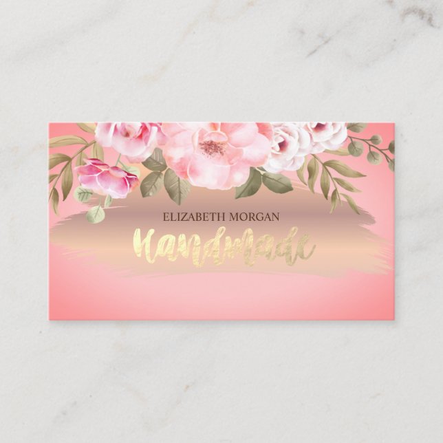 Tarjeta De Visita Flores de oro Rosa elegantes (Anverso)