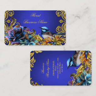 Tarjeta De Visita Flores de pájaro azul Pájaro azul oro Vintage