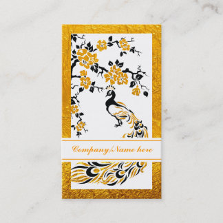 Tarjeta De Visita Flores de pavo real negro, naranja y cerezo