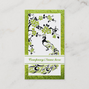 Tarjeta De Visita Flores de pavo real, negro y verde