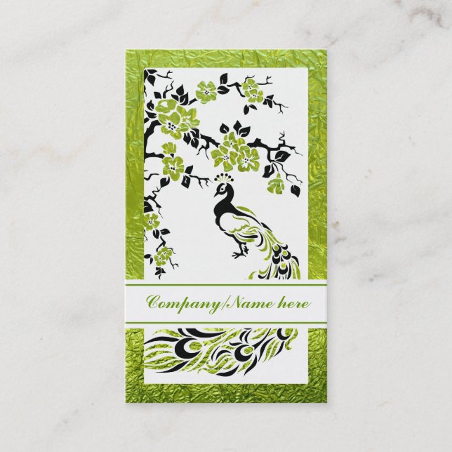 Tarjeta De Visita Flores de pavo real, negro y verde (Anverso)