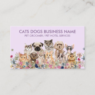 Tarjeta De Visita Flores de perros y gatos púrpura lila
