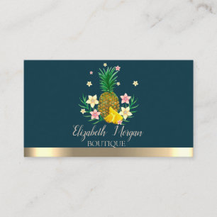 Tarjeta De Visita Flores de Piña con Raya Dorada Profesionales Elega