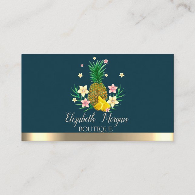 Tarjeta De Visita Flores de piña de raya de oro profesional elegante (Anverso)