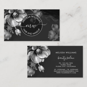 Tarjeta De Visita Flores de Plata Logo Negro