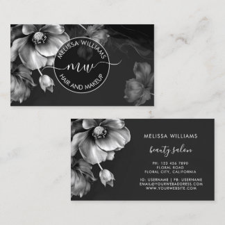 Tarjeta De Visita Flores de Plata Logo Negro