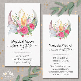 Tarjeta De Visita Flores de plumas de cristales de Boho Moon