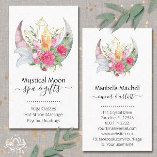 Tarjeta De Visita Flores de plumas de cristales de Boho Moon