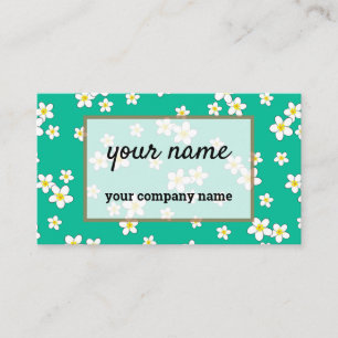 Tarjeta De Visita Flores de Plumeria Blanca sobre fondo verde de men