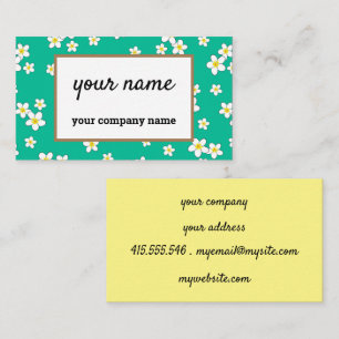 Tarjeta De Visita Flores de Plumeria Blanca sobre fondo verde de men
